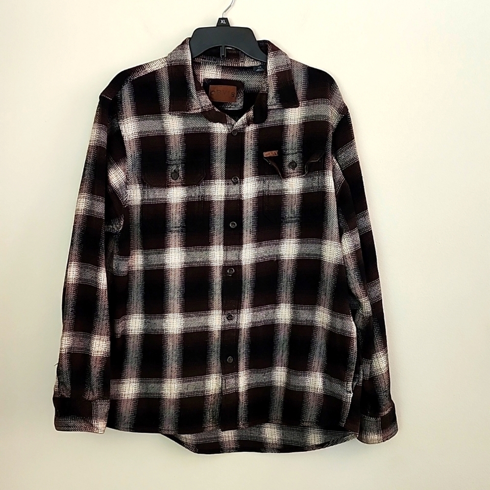 Orivs plaid check button up flannel shirt long sleeve fall staple shacket large